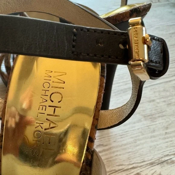 Michael Kors Nadja Platform Open Toe Heels Snakeskin Animal Print Embossed 6 - Picture 11 of 11